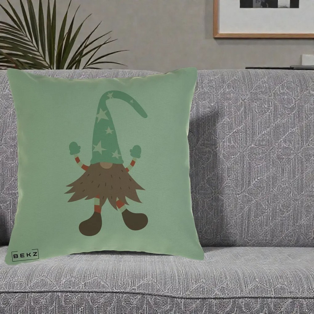 Perna Decorativa Pitic Gnom Nordic cu Cadou Menta, 40x40 cm, Verde, Husa Detasabila, Perna Inclusa, BEKZ®