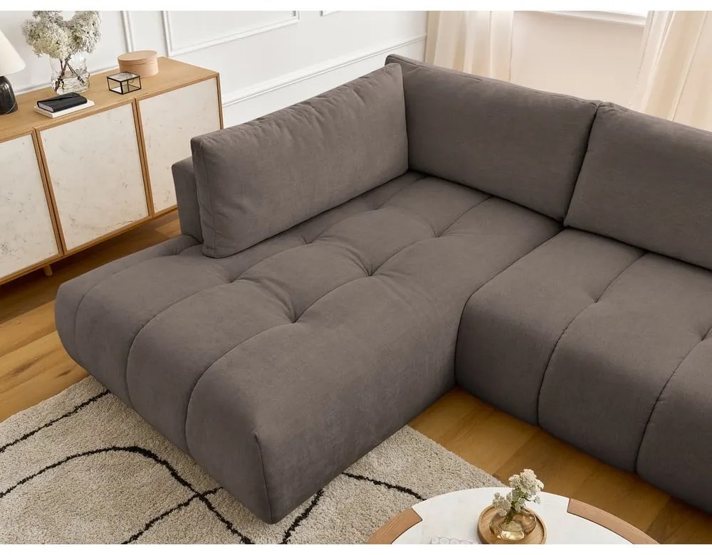 Colțar taupe extensibil/cu spațiu de depozitare (cu colț pe partea stângă/în formă de "U") Fuji – Bobochic Paris