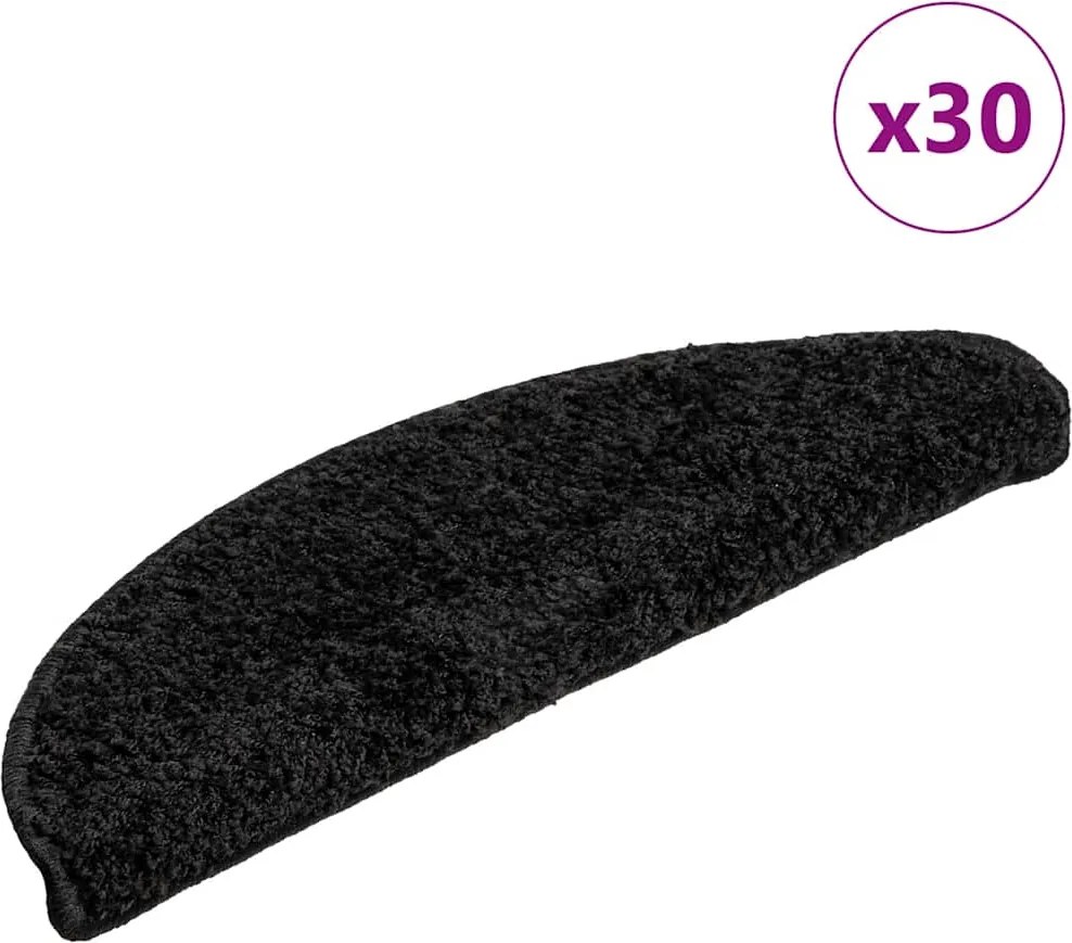vidaXL Covorașe pentru scări, 30 buc., 56x17x3 cm, negre, semirotunde