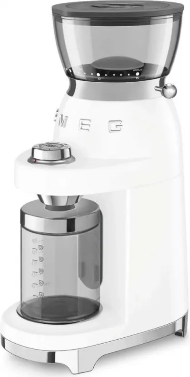 Rasnita de cafea Smeg CGF03WHEU, 150 W, 240 g, Sistem de rotire si blocare, Functie manuala, Alb