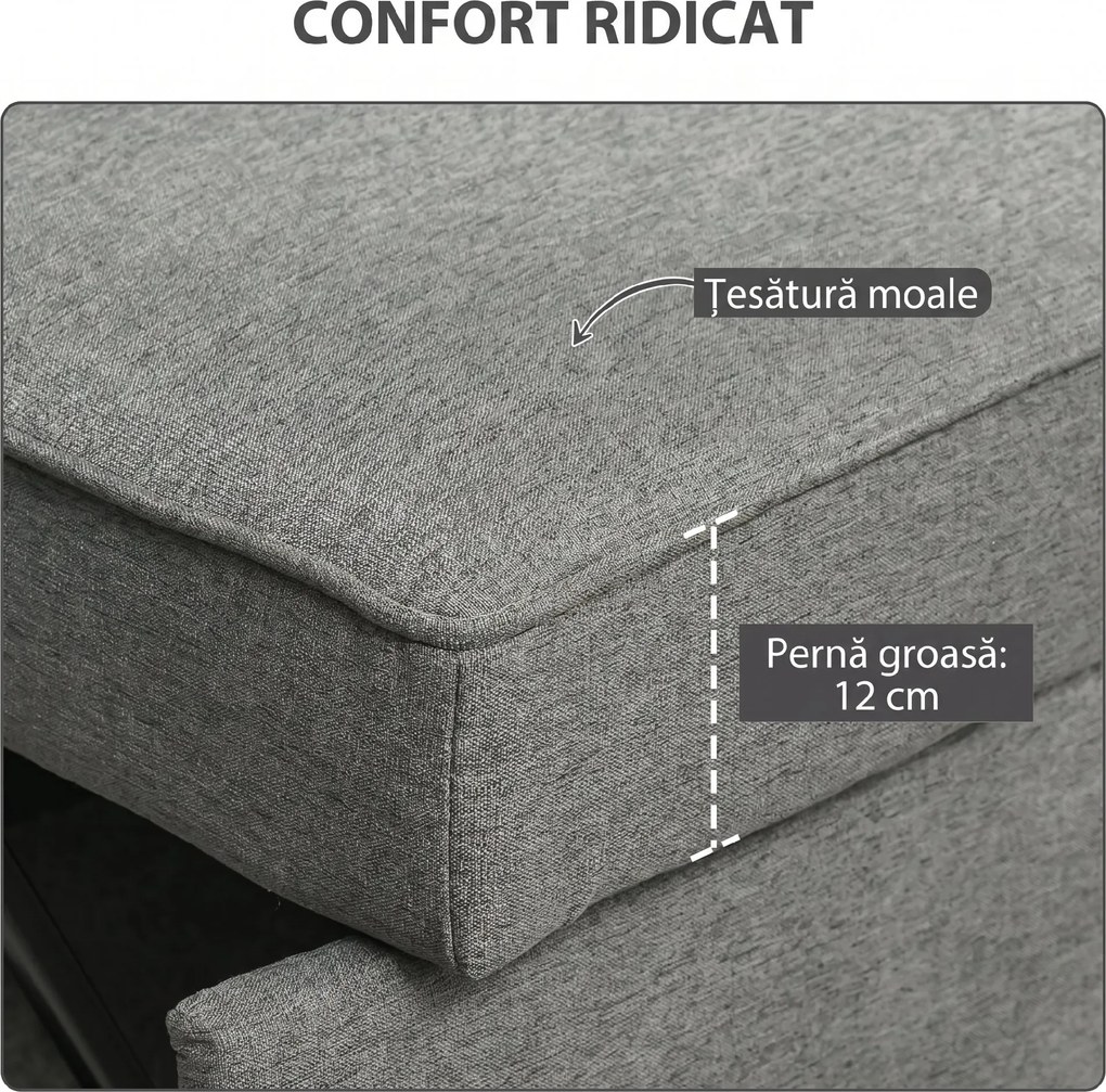 HOMCOM 3 în 1 Canapea Extensibilă 2 Locuri cu Spătar Reglabil pe 3 Poziții, 2 Perne, Material Textil Tip In Gri | Aosom Romania