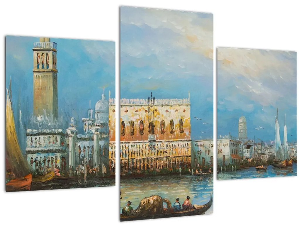 Tablou - Gondola care trece prin Veneția, pictură în ulei (90x60 cm)