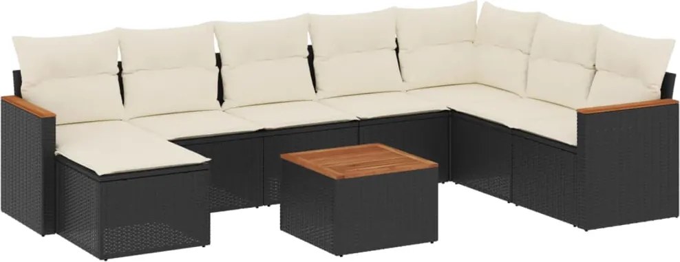 vidaXL Set mobilier de grădină cu perne, 9 piese, negru, poliratan