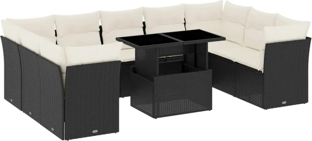 vidaXL Set canapele de grădină cu perne, 10 piese, negru, poliratan