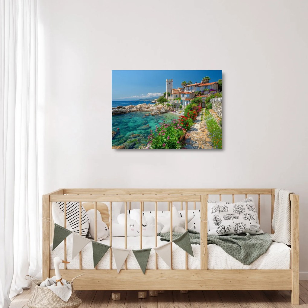 Tablou pe sticlă - Sat pitoresc de coastă (70x50 cm)