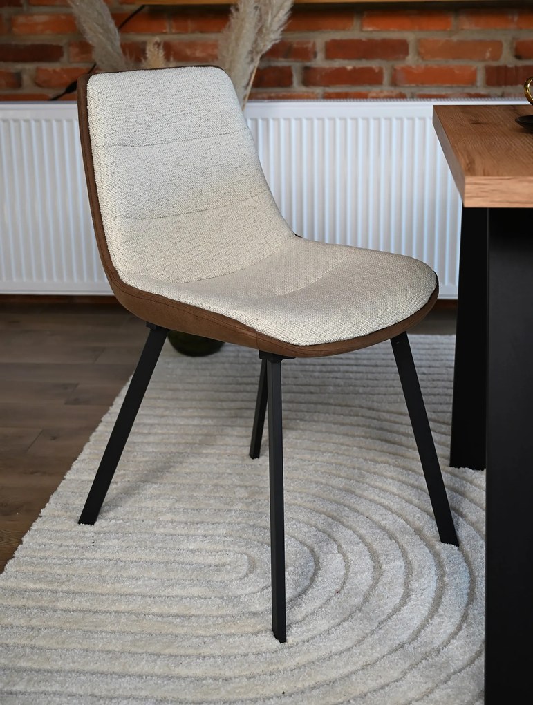 MAZZONI EXPORT IDA Crem și Maro (material Monza 90/Preston 22) - SCAUN TAPIȚAT BOUCLÉ MODERN PENTRU SALON/SUFRAGERIE LOFT