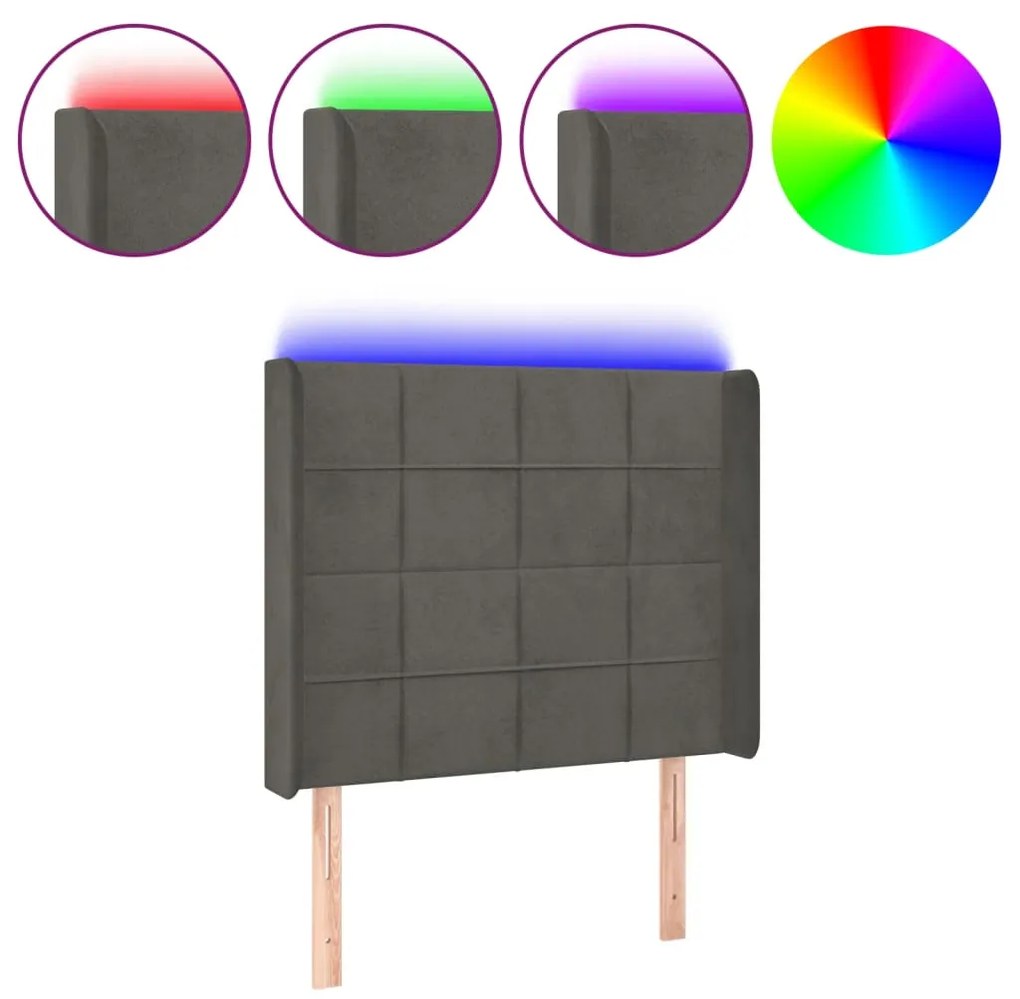 vidaXL Tăblie de pat cu LED, gri închis, 93x16x118/128 cm, catifea
