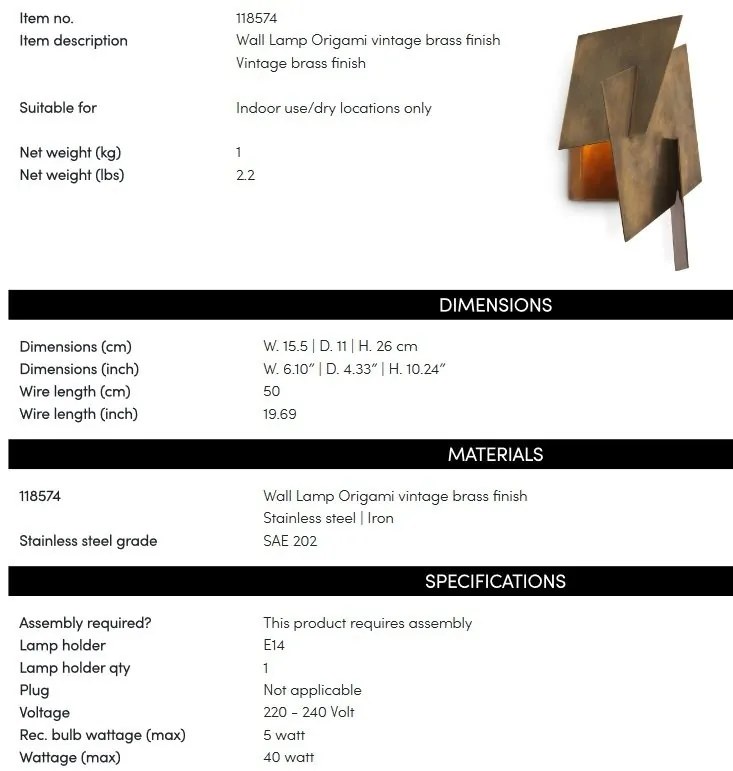 Aplica de perete LUX design modern Origami