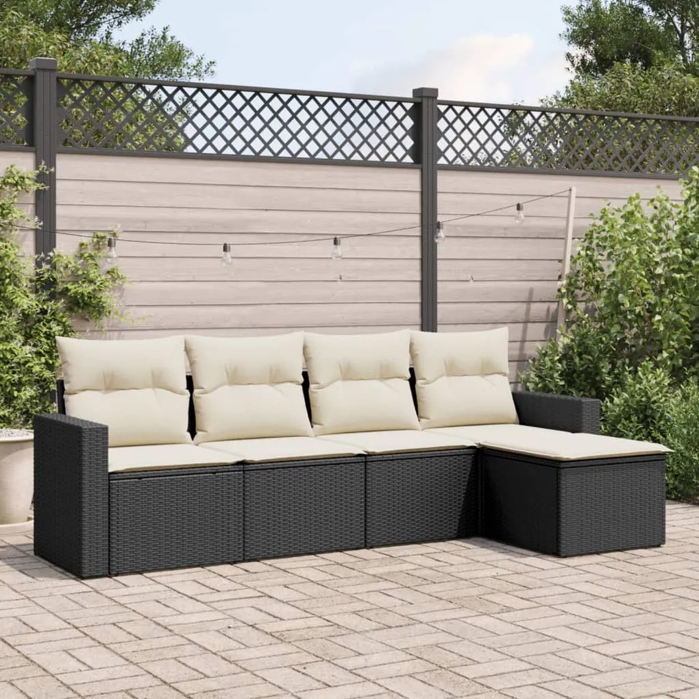 3251223 vidaXL Set mobilier de grădină cu perne, 5 piese, negru, poliratan