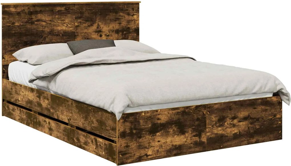 vidaXL Cadru de pat Stejar fumuriu 135 x 190 cm Lemn Ingineresc