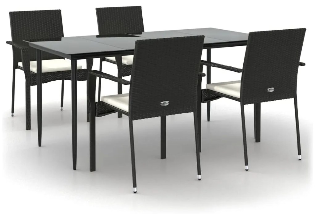 3185122 vidaXL Set mobilier de grădină cu perne, 5 piese, negru, poliratan
