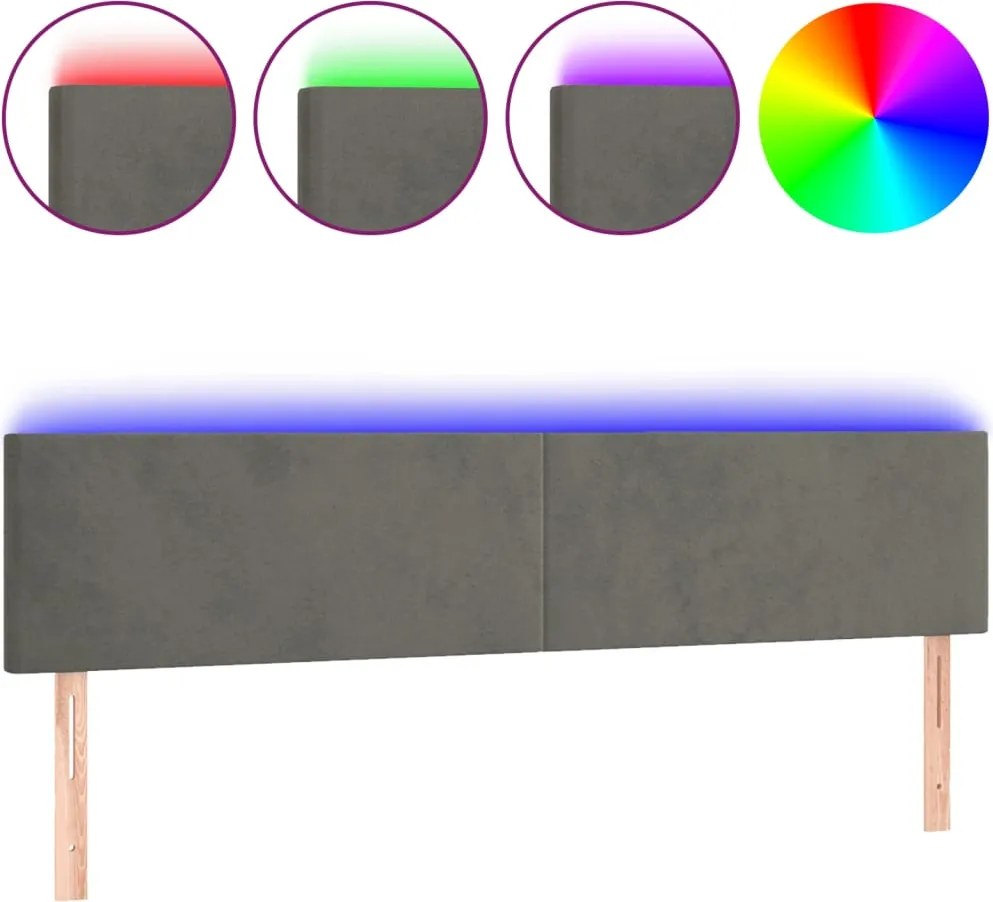 vidaXL Tăblie de pat cu LED, gri închis, 200x5x78/88 cm, catifea