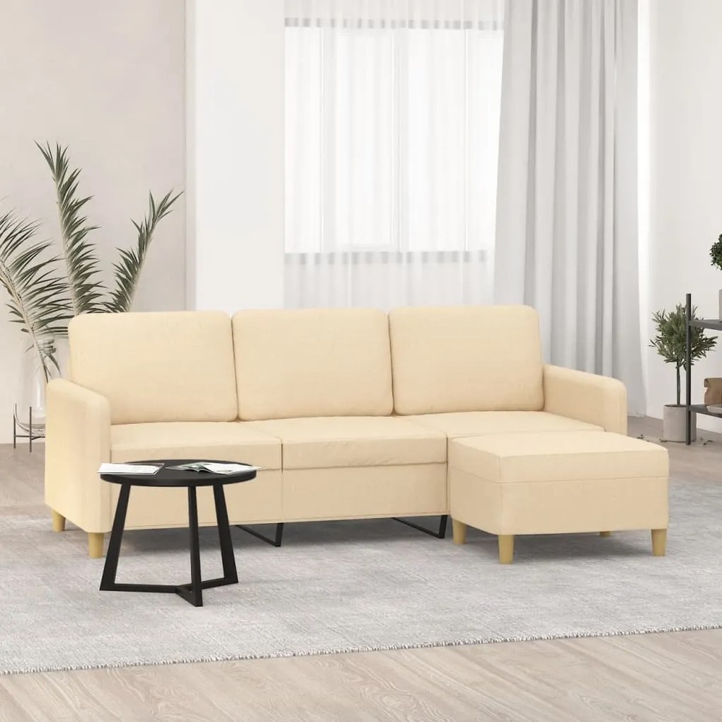 Canapea cu 3 locuri cu taburet, crem, 180 cm, material textil