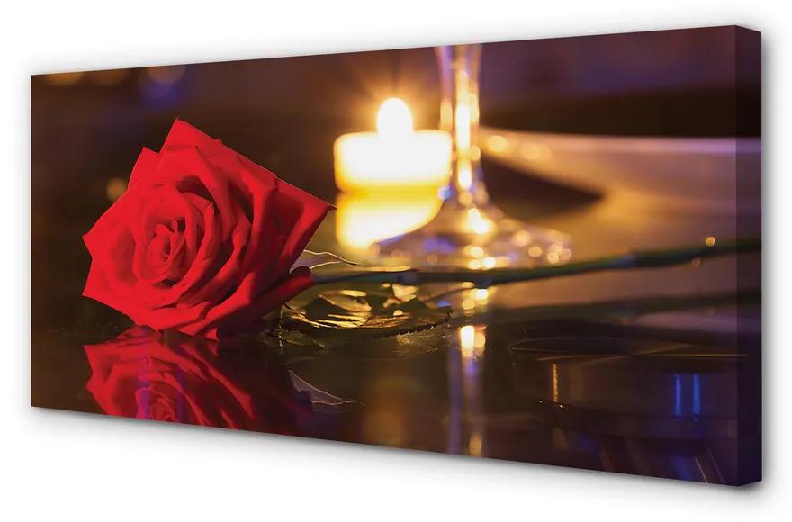 Tablouri canvas sticlă lumânare Rose