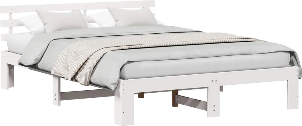 vidaXL Cadru de pat cu headboard Alb 160 x 200 cm Lemn de pin masiv