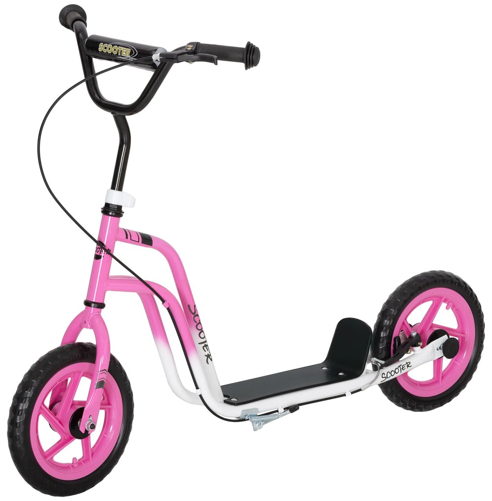 AIYAPLAY Trotinetă pentru copii cu ghidon reglabil, roți mari, suport de parcare, frână de mână, pentru copii cu vârsta 5-12 ani, roz | Aosom Romania