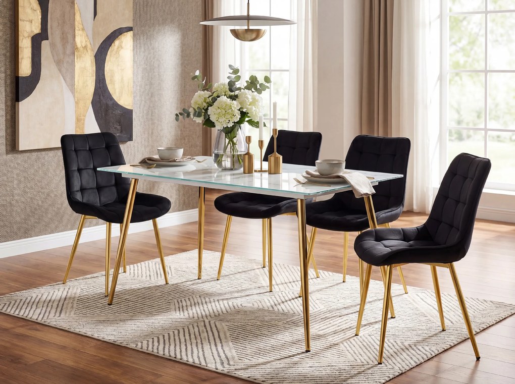 OFERTA Scaun de catifea neagra BERA cu picioare aurii II. calitate
