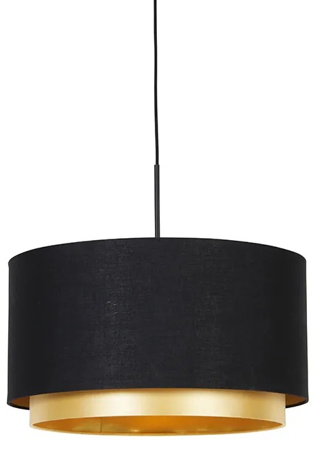 Lampă modernă suspendată neagră cu auriu 47 cm cu două abajururi - Combi