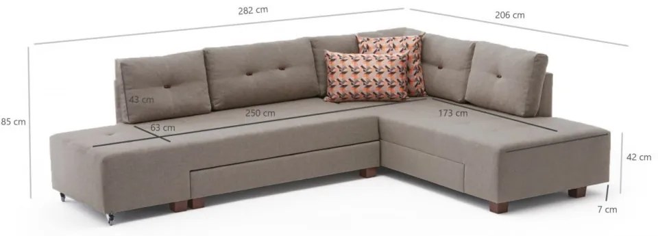 Coltar Extensibil Manama Corner Sofa Bed Right, Crem