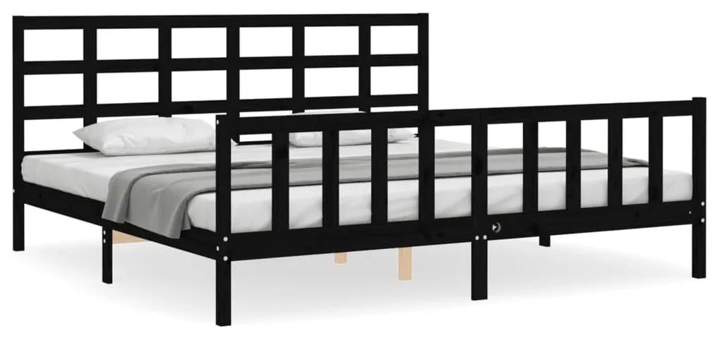 3192125 vidaXL Cadru pat cu tăblie 200x200 cm, negru, lemn masiv
