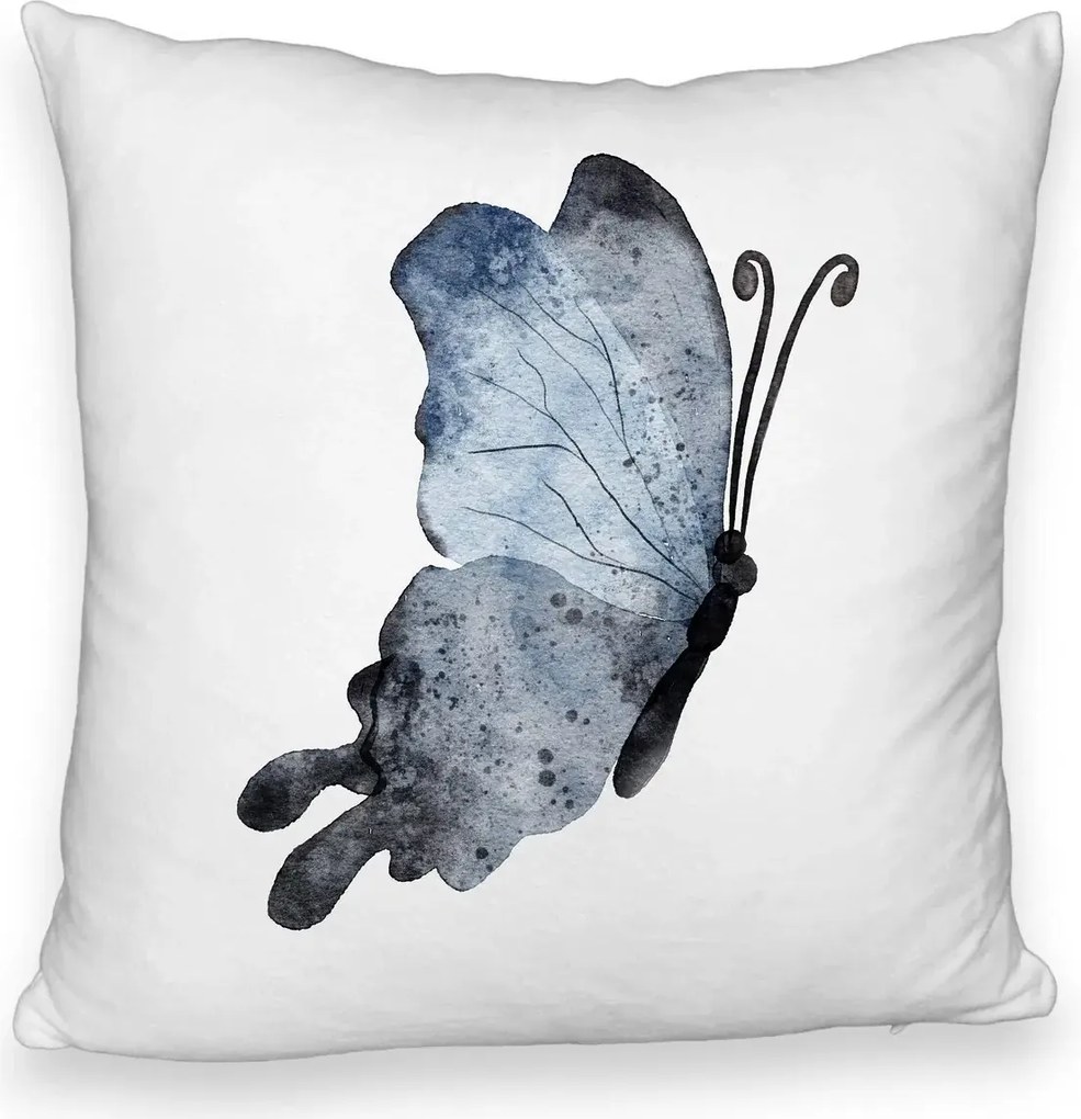 Perna Decorativa Fluffy, Model Fluture 2, Blue and Black, 40x40 cm, Alb Pufos, Husa Detasabila, Perna Inclusa, BEKZ®