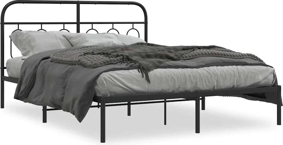 vidaXL Cadru de pat metalic cu tăblie, negru, 135x190 cm
