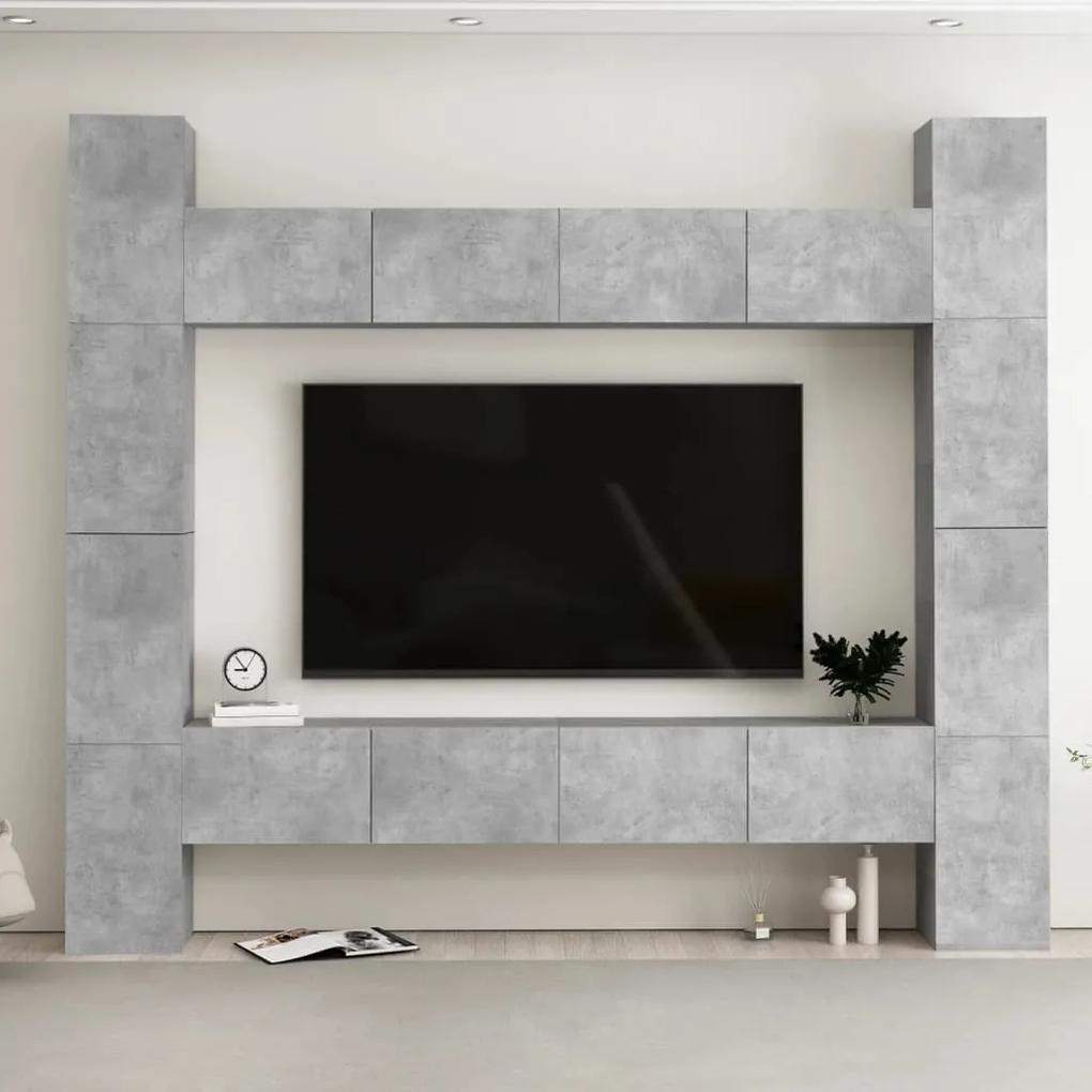 3114241 vidaXL Set dulap TV, 8 piese, gri beton, lemn prelucrat