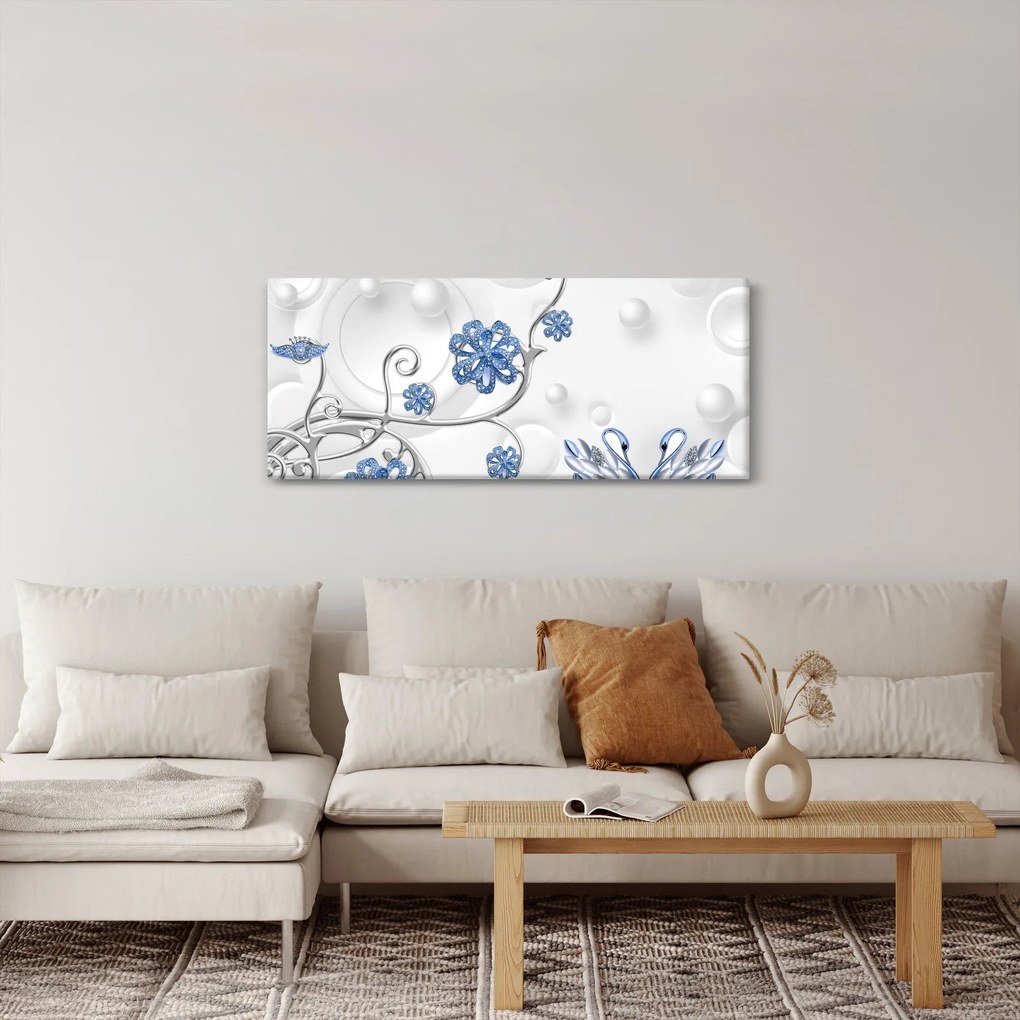 Tablou - Lebede albastre (120x50 cm)