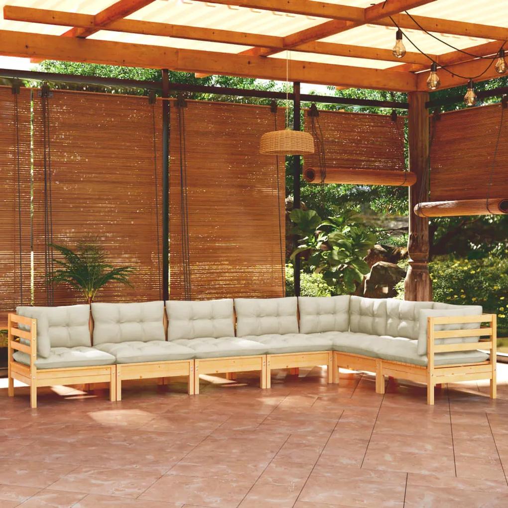 3096695 vidaXL Set mobilier grădină cu perne crem, 7 piese, lemn masiv pin