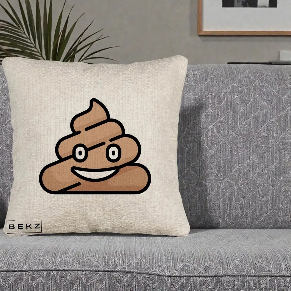 Perna Decorativa Emoji Poop Funny, 40x40 cm, Bej Canapea, Husa Detasabila, Perna Inclusa, BEKZ®