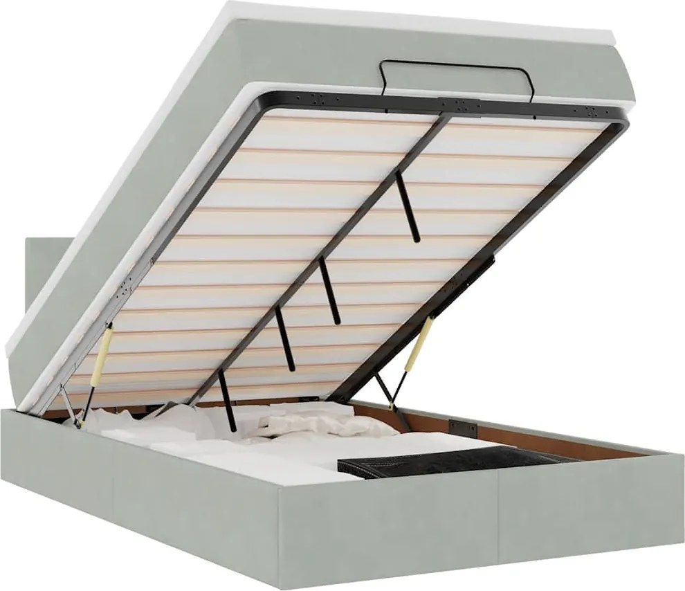 vidaXL Pat otoman cu saltea Gri deschis 120x190 cm catifea