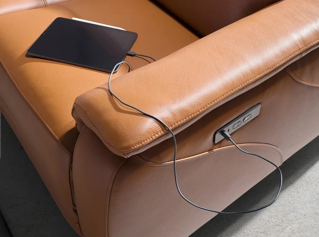 Canapea 2 locuri eleganta, design LUX cu functia relax Cowhide brown leather