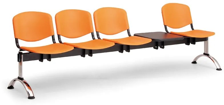 Bancă din plastic ISO II, 4 locuri + masă - picioare cromate, verde