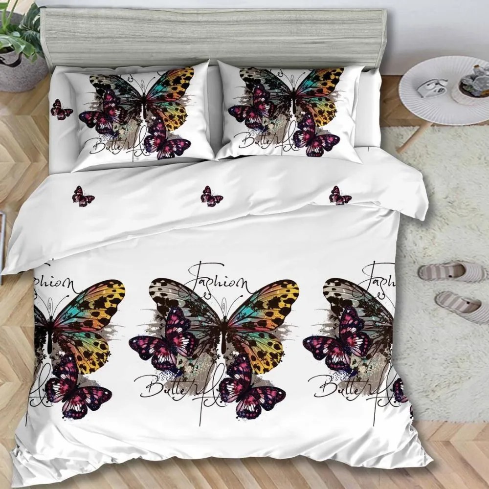 Lenjerie pat dublu 4 piese IMPRIMEU 3D Multiplicat Microfibra Mov fluturi