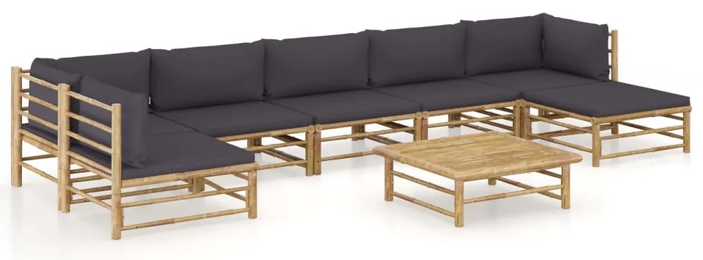 vidaXL Set mobilier de grădină cu perne gri închis, 8 piese, bambus