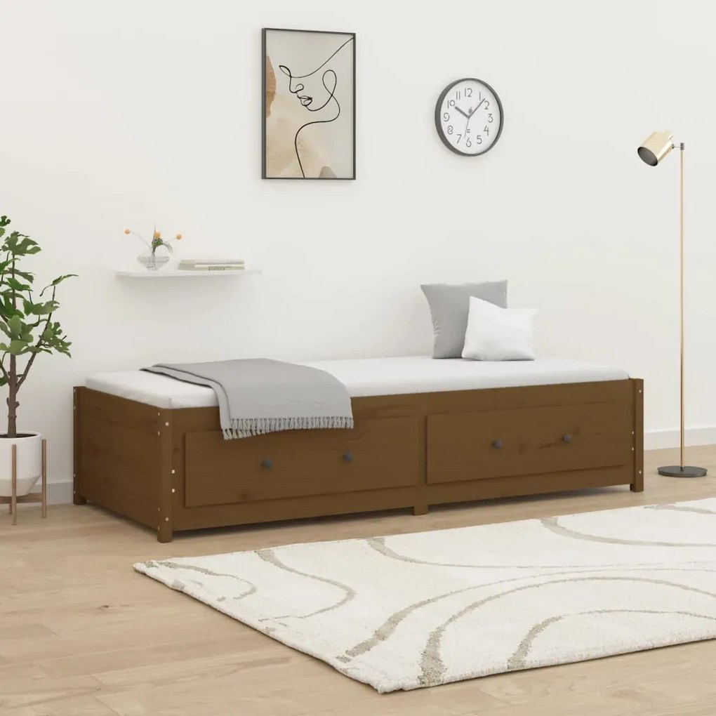 821597 vidaXL Pat de zi 3FT Single, maro miere, 90x190 cm, lemn masiv de pin