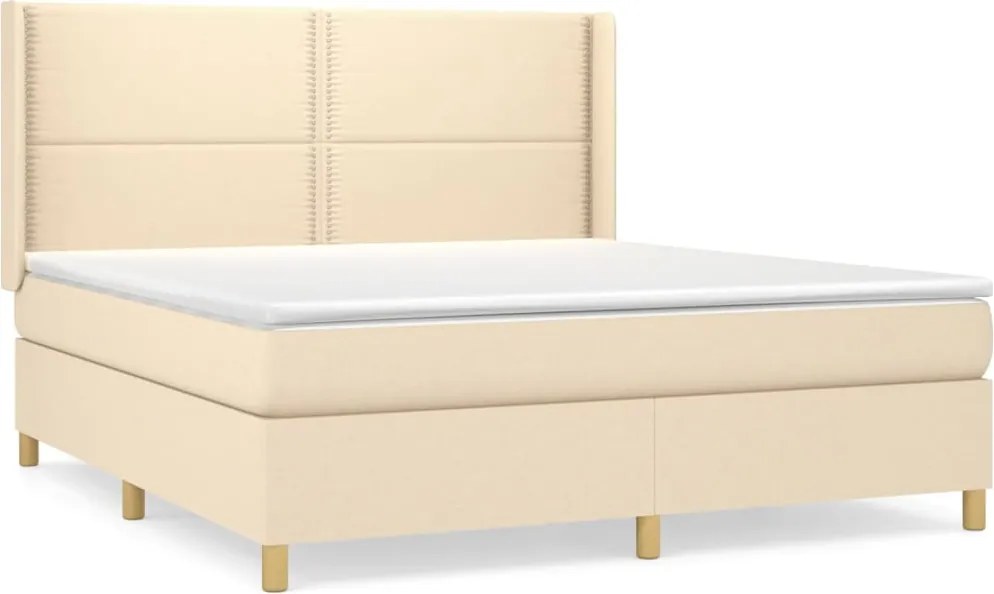 vidaXL Pat continental cu saltea, crem, 180x200 cm, textil