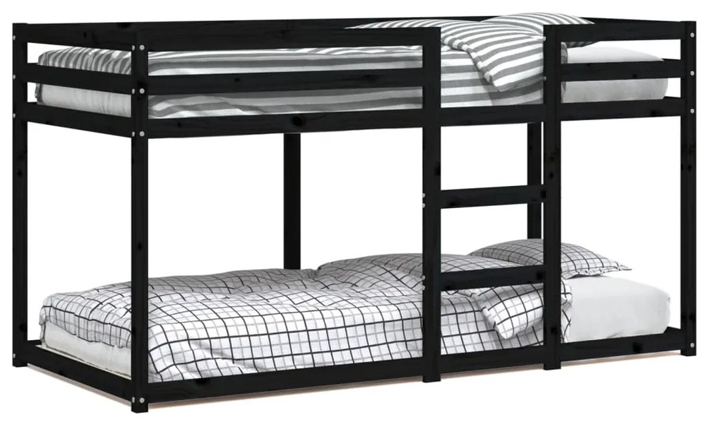 3206506 vidaXL Pat supraetajat, negru, 90x200 cm, lemn masiv de pin
