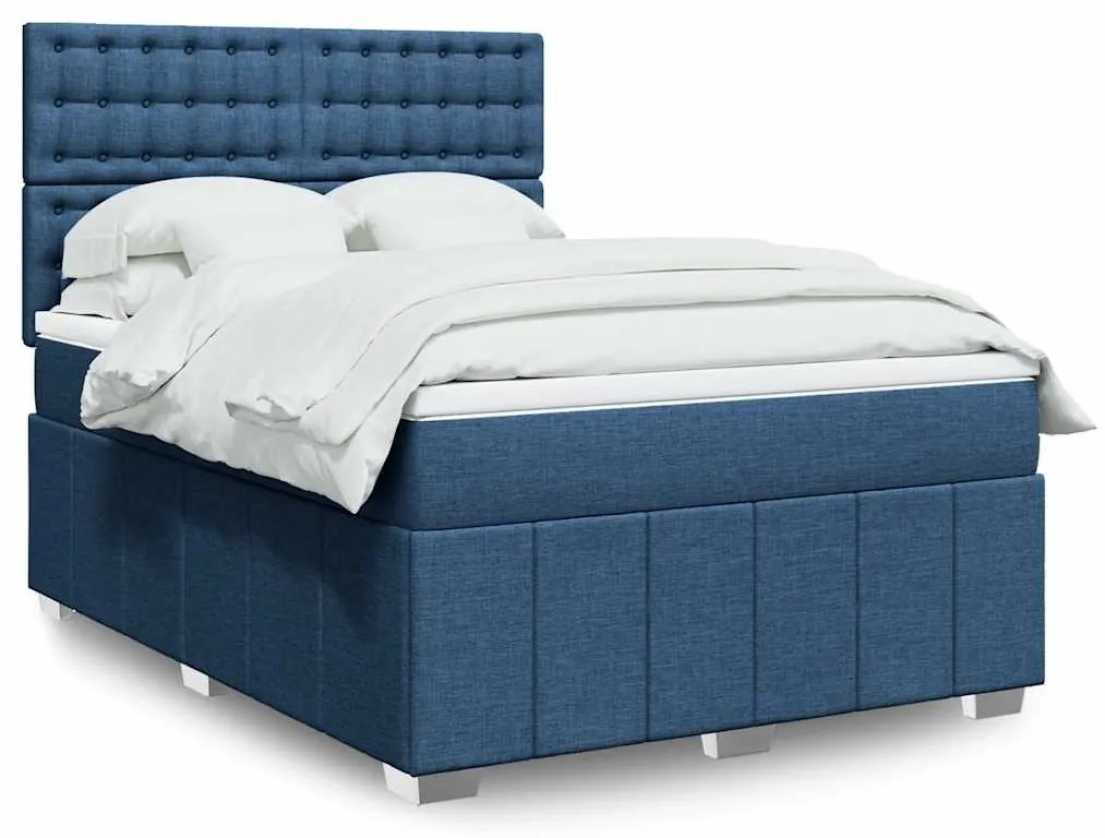 vidaXL Pat box spring cu saltea, albastru, 140x200 cm, textil