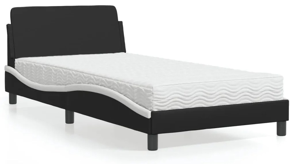 vidaXL Pat cu saltea, negru și alb, 100x200 cm, piele ecologică