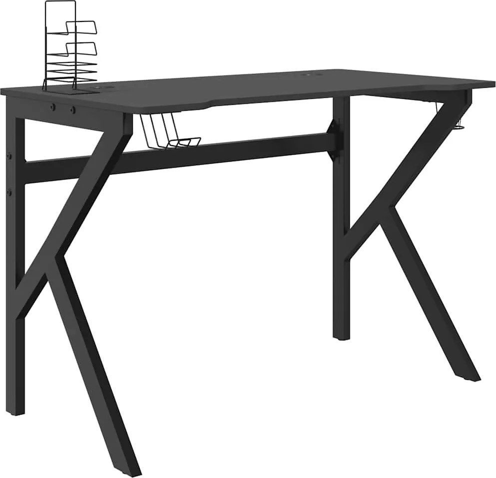 vidaXL Birou de gaming cu picioare formă K, negru, 110x60x75 cm