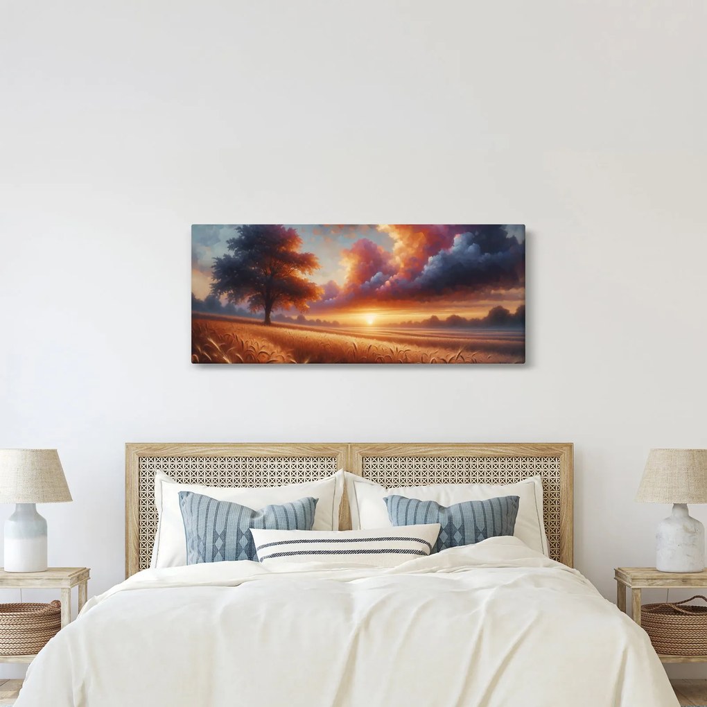 Tablou – Apus de soare pe câmp (120x50 cm)