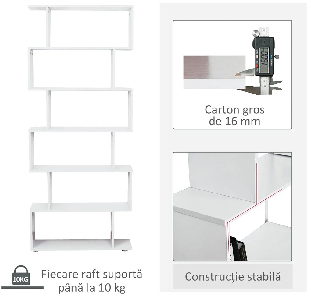 HOMCOM Bibliotecă din Lemn cu 6 Rafturi, 80x24x191 cm, Alb | Aosom Romania