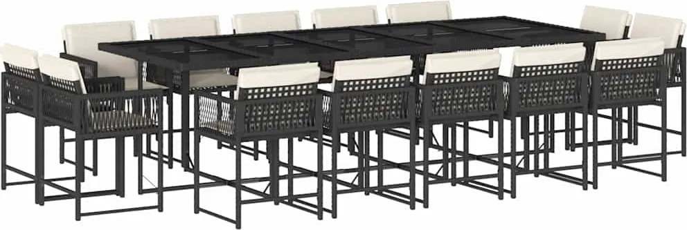 vidaXL Set mobilier de grădină cu perne, 15 piese, negru, poliratan