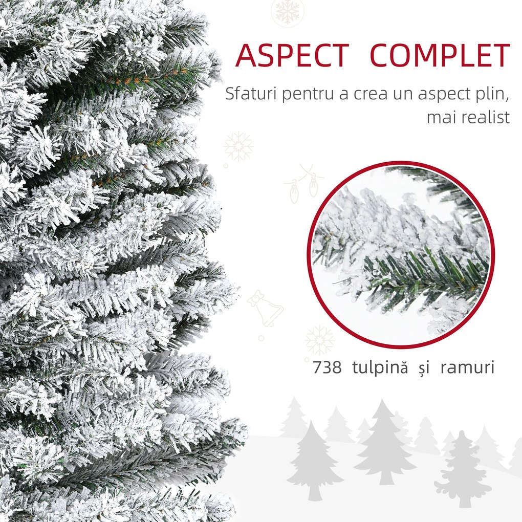 HOMCOM Brad de Crăciun Înzăpezit cu 738 de Ramuri și Bază din Oțel Ø68x225 cm | Aosom Romania