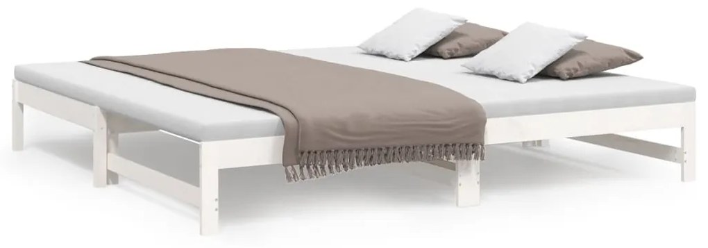 Pat de zi extensibil, alb, 2x(80x200) cm, lemn masiv de pin Alb, 205.5 x 158 x 30 cm
