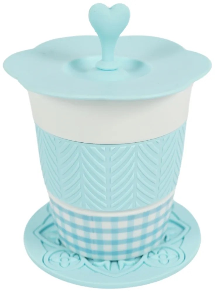 Cana din portelan AQUELLE cu accesorii din silicon 280 ml, albastru