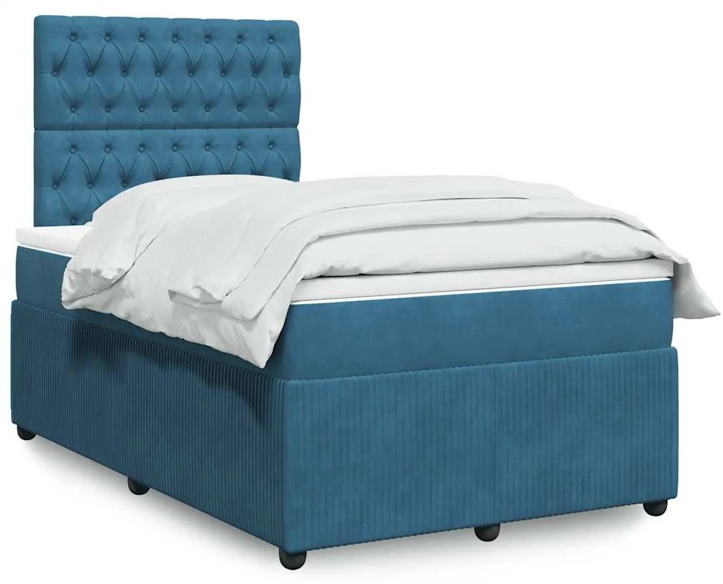 vidaXL Pat box spring cu saltea, albastru închis, 120x190 cm, catifea