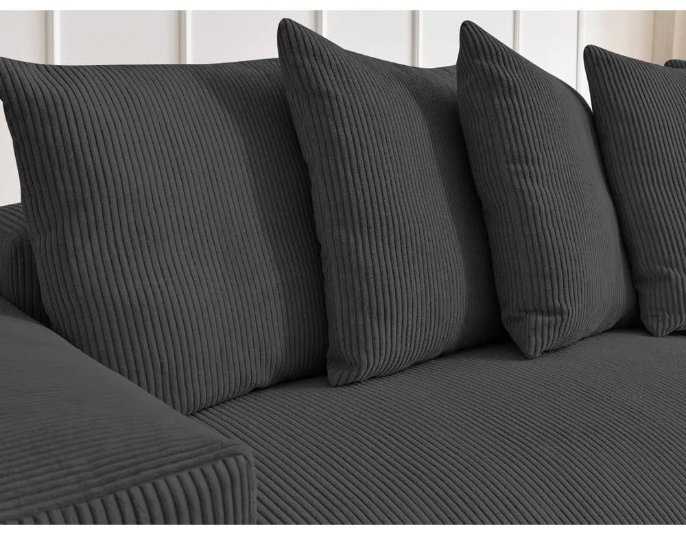 Colțar gri închis extensibil/cu spațiu de depozitare cu tapițerie din catifea reiată Voltaire – Bobochic Paris