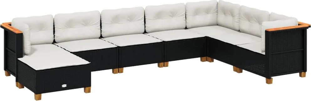 vidaXL Set mobilier de grădină cu perne, 8 piese, negru, poliratan